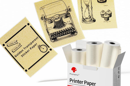 Adhesive Transparent Gold Thermal Paper for  M02/M02 Pro/M02S/M03 Mini Pocket Printer 50Mm X 3.5M, Diameter 30Mm, 3 Rolls