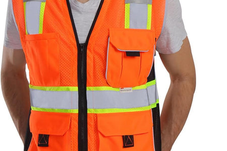 Vest Reflective Orange Mesh, High Visibility Vest with Pockets and Zipper, Heavy Duty Vest Made with 3M Reflective Tape 2XL