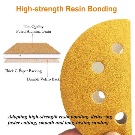 5-Inch 8-Hole Hook and Loop Sanding Discs 150-Grit Random Orbit Sandpaper, 100-Pack