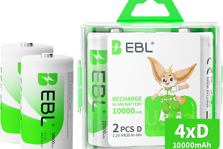 D Cell Batteries 10,000Mah Ultra Pro Ni-Mh Rechargeable D Batteries, 4-Pack(Battery Storage Case Included)