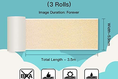 Adhesive Transparent Gold Thermal Paper for  M02/M02 Pro/M02S/M03 Mini Pocket Printer 50Mm X 3.5M, Diameter 30Mm, 3 Rolls