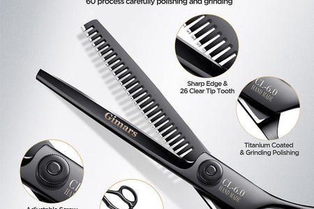 4CR Stainless Steel Safety round Tip 6 in 1 Professional Dog Grooming Scissors Kit, Heavy Duty Titanium Coated Straight & Thinning & Curved Shears & Comb Set for Dog & Cat Grooming