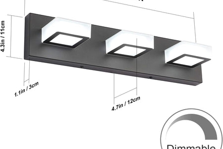 3 Light Dimmable Bathroom Vanity Light LED Modern Matte Black Vanity Wall Light Acrylic Stainless Steel Bathroom Vanity Lighting Fixtures