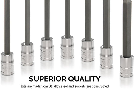 10243A 3/8-Inch-Drive Extra-Long Ball-End Hex-Bit Socket Set, Metric Sockets 3/8" or 3 to 10 Mm, S2 Steel, 7-Piece Set